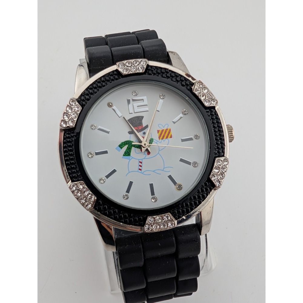 Geneva Snowman Women's Watch 40mm Case Black Silicone Band- New Battery